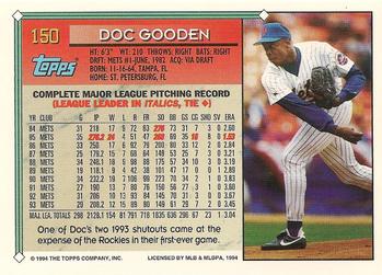 1994 Topps #150 Doc Gooden Back
