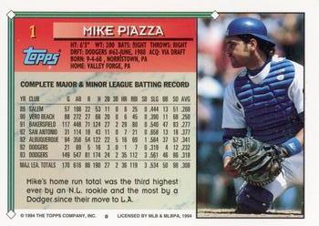 1994 Topps #1 Mike Piazza Back