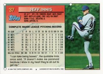1994 Topps #37 Jeff Innis Back