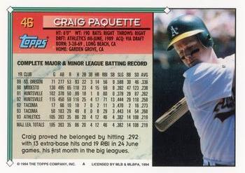 1994 Topps #46 Craig Paquette Back