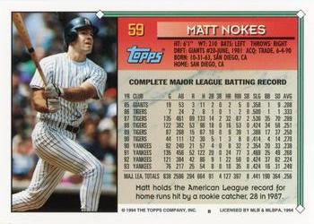 1994 Topps #59 Matt Nokes Back