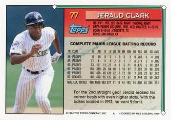1994 Topps #77 Jerald Clark Back
