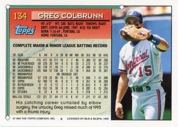 1994 Topps #134 Greg Colbrunn Back