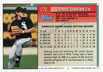 1994 Topps #176 Craig Grebeck Back