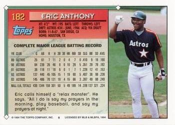 1994 Topps #182 Eric Anthony Back