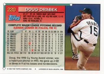1994 Topps #220 Doug Drabek Back