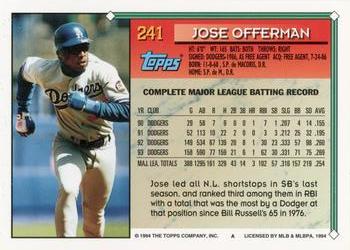 1994 Topps #241 Jose Offerman Back