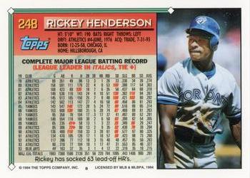 1994 Topps #248 Rickey Henderson Back