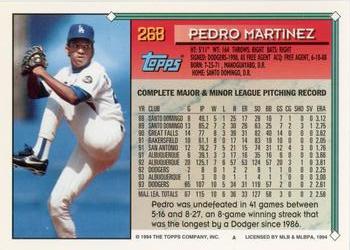 1994 Topps #268 Pedro Martinez Back