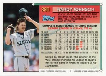 1994 Topps #290 Randy Johnson Back