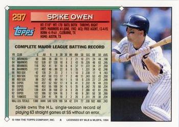 1994 Topps #297 Spike Owen Back
