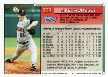 1994 Topps #308 Mike Trombley Back