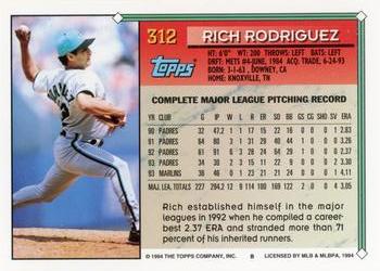 1994 Topps #312 Rich Rodriguez Back
