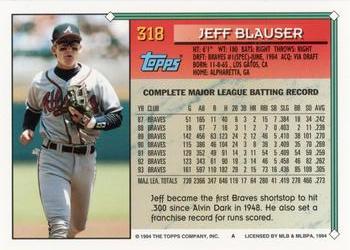 1994 Topps #318 Jeff Blauser Back
