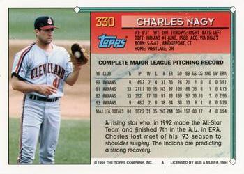 1994 Topps #330 Charles Nagy Back