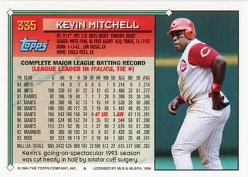 1994 Topps #335 Kevin Mitchell Back