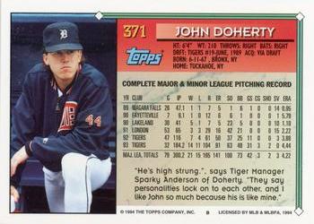 1994 Topps #371 John Doherty Back