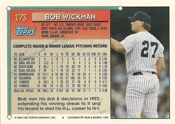 1994 Topps #173 Bob Wickman Back