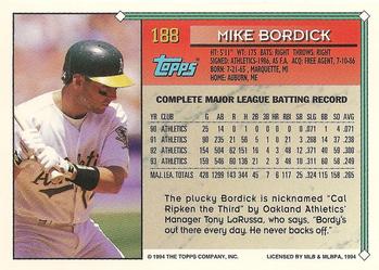 1994 Topps #188 Mike Bordick Back
