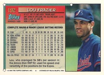1994 Topps #192 Lou Frazier Back
