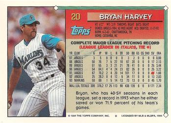 1994 Topps #20 Bryan Harvey Back
