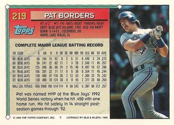 1994 Topps #219 Pat Borders Back