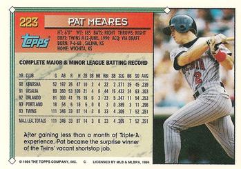 1994 Topps #223 Pat Meares Back