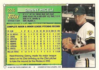 1994 Topps #224 Danny Miceli Back