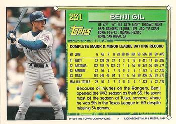 1994 Topps #231 Benji Gil Back
