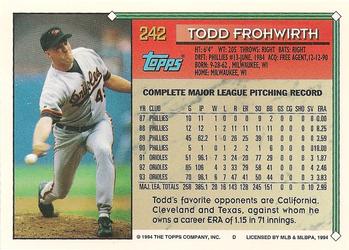 1994 Topps #242 Todd Frohwirth Back