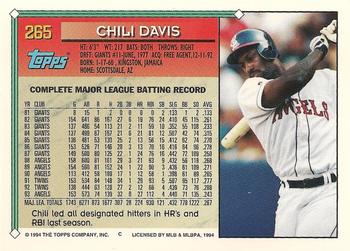 1994 Topps #265 Chili Davis Back