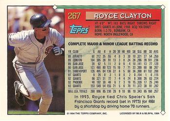 1994 Topps #267 Royce Clayton Back