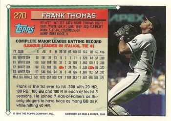 1994 Topps #270 Frank Thomas Back