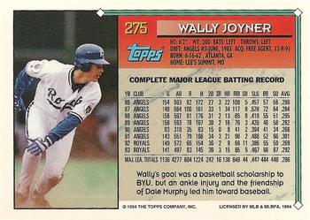 1994 Topps #275 Wally Joyner Back