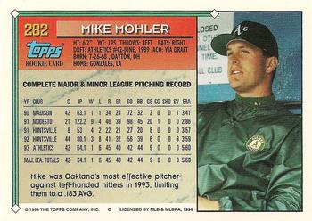 1994 Topps #282 Mike Mohler Back