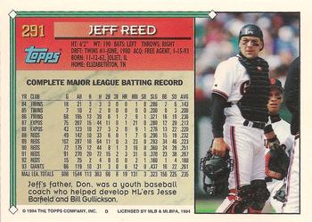 1994 Topps #291 Jeff Reed Back