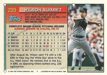 1994 Topps #299 Wilson Alvarez Back