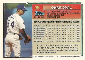 1994 Topps #29 Omar Daal Back