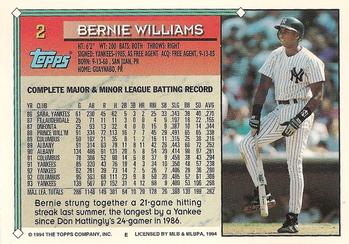 1994 Topps #2 Bernie Williams Back