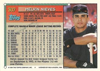1994 Topps #307 Melvin Nieves Back