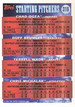 1994 Topps #316 P Prospects (Chad Ogea / Duff Brumley / Terrell Wade / Chris Michalak) Back