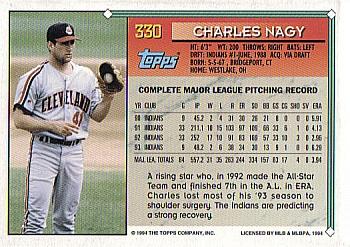 1994 Topps #330 Charles Nagy Back