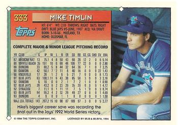 1994 Topps #333 Mike Timlin Back