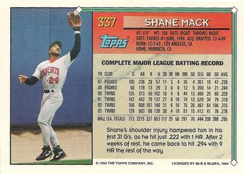 1994 Topps #337 Shane Mack Back