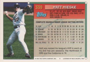 1994 Topps #339 Matt Mieske Back