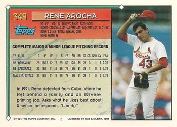 1994 Topps #348 Rene Arocha Back