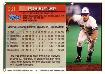 1994 Topps #361 Rob Butler Back