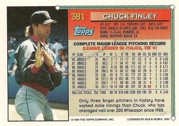 1994 Topps #381 Chuck Finley Back