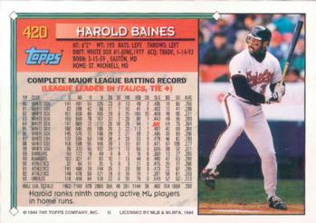 1994 Topps #420 Harold Baines Back