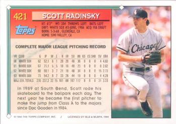 1994 Topps #421 Scott Radinsky Back